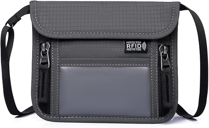 Passport Holder for Travel Pouch Neck Wallet for Traveling Women Men with RFID Blocking Waterproof and Slim Neck Pouch Adjustable Neck Strap (Dark grey)