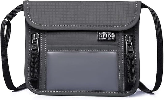 Passport Holder for Travel Pouch Neck Wallet for Traveling Women Men with RFID Blocking Waterproof and Slim Neck Pouch Adjustable Neck Strap (Dark grey)