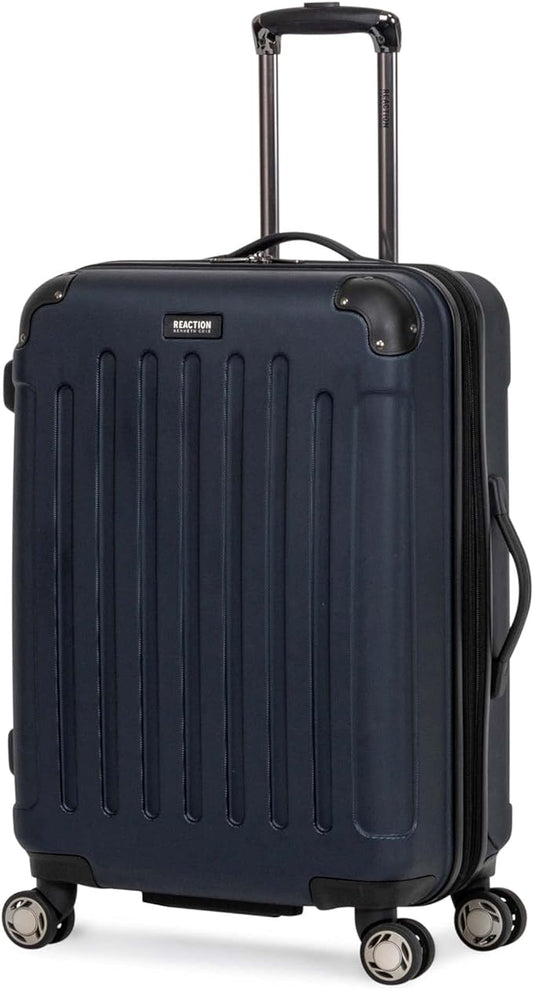 Kenneth Cole REACTION Renegade Luggage Expandable 8-Wheel Spinner Lightweight Hardside Suitcase, Navy Blue, 24-Inch Checked