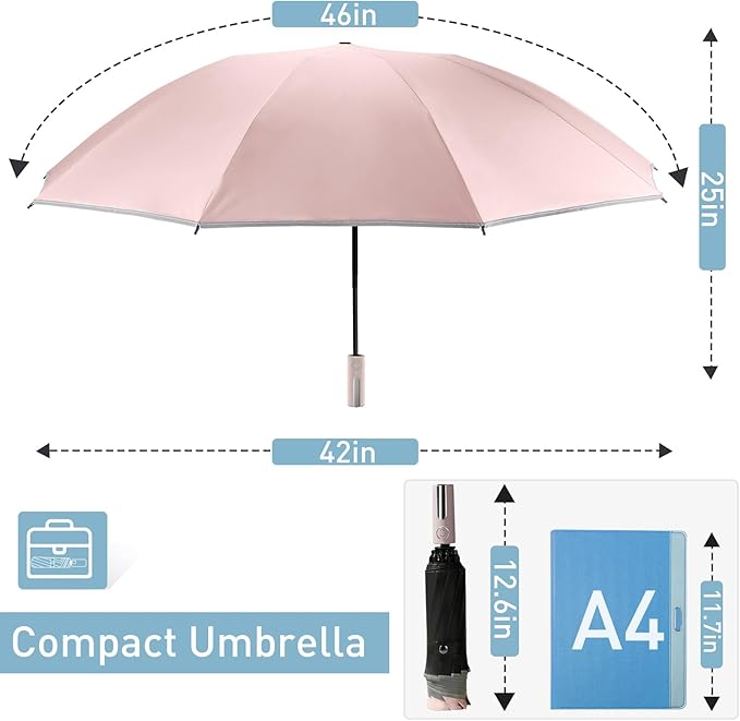 Bodyguard Inverted Umbrella - Large Windproof for Rain & Sun, Compact Reverse With Reflective Stripe, Teflon-Coated for Women Men, Travel Folding With Cover Bag