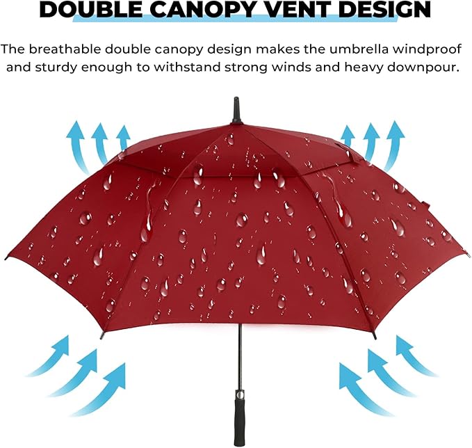 ZDSSM Automatic Open Golf Umbrella, 54/62/68/72 inch Extra Large Oversize Double Canopy Vented Stick Umbrellas, Windproof Waterproof Umbrella for Men And Women