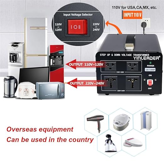 Yinleader 3000 Watt Voltage Converter Transformer Step Up 110V to 220V or Step Down 220V to 110V Power Converter Adapter for use in The United States for European and Asian Household appliances