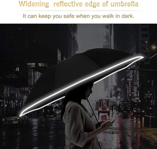 Bodyguard Inverted Umbrella - Large Windproof for Rain & Sun, Compact Reverse With Reflective Stripe, Teflon-Coated for Women Men, Travel Folding With Cover Bag