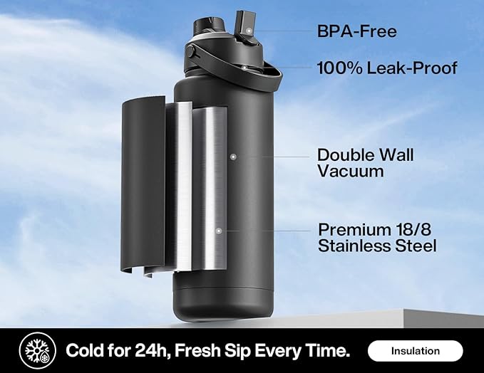POWCAN 40 oz Insulated Water Bottle with 2-in-1 Straw and Spout Lid, Keep Cold 24H, Leak-Proof, BPA-Free, Double Wall Stainless Steel Water Bottle for Sports, Gym, Travel, and School (Mystic Glyph)