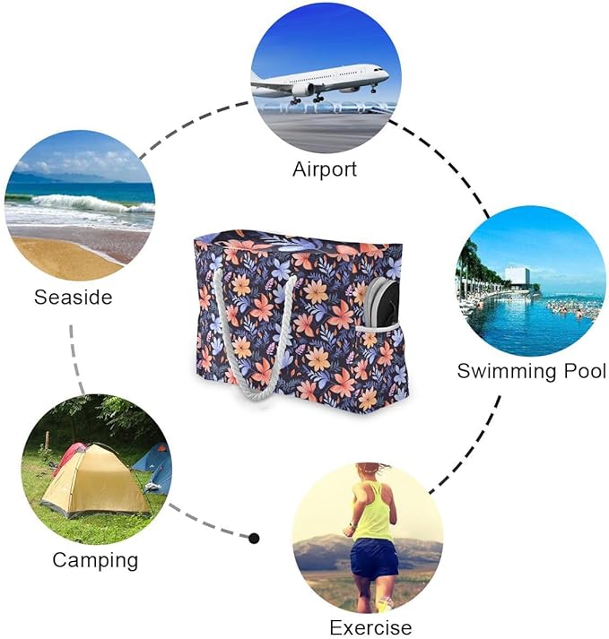 senya Large Beach Shoulder Bags Canvas Tote Water Resistant for Gym Travel Daily