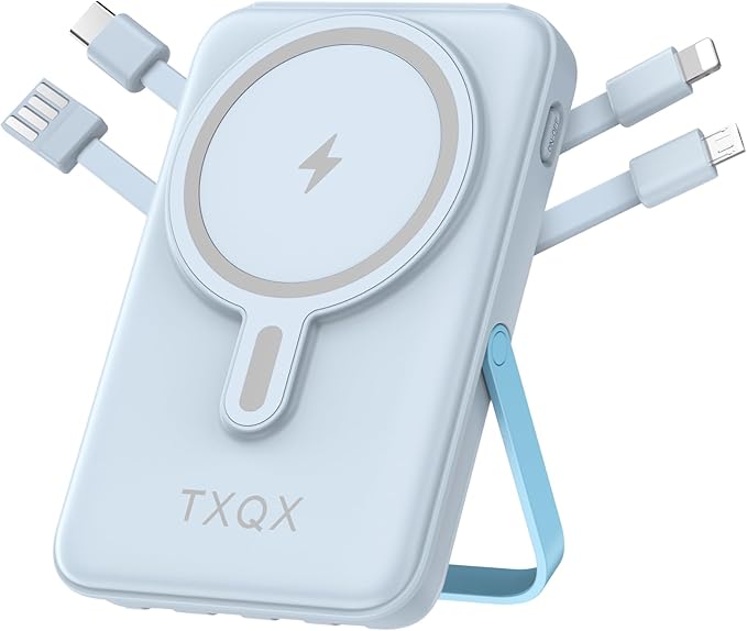 Wireless Portable Charger 10000mAh,Magnetic Power Bank with Built-in Cables LED Display,22.5W PD Fast Charging for Magsafe Battery Pack Compatible with iPhone16/15/14/13/12/Pro/Pro Max(Blue)