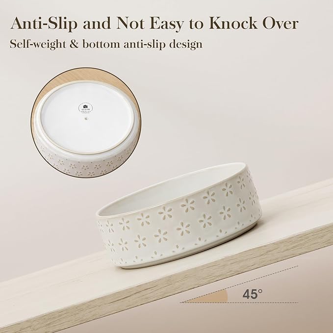 MALACASA Ceramic Dog Food Bowl, 1.5 Cups or 14oz Dog Food Water Dish for Small Breeds, Cats Pet Bowl Dishwasher & Microwave Safe, Five-Leaf Grass, Series Lydia