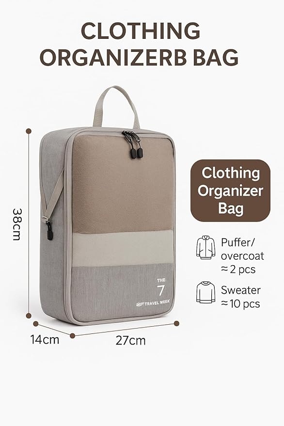 6-Pack Compression Packing Cubes for Travel – Lightweight, Expandable Luggage Organizers with Dual-Use Drawstring Bag – Stackable, Odorless, Durable – Fits Clothes, Shoes, Toiletries (Brown)