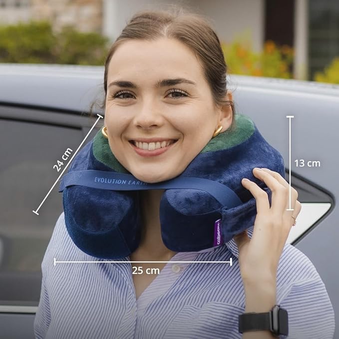 Cabeau Best Neck Pillow for Travel – Evolution Earth Deluxe – 360° Head, Neck and Chin Support for Sleeping – Sustainable Memory Foam - Removable, Washable Cover with Compact Carrying Case (Terra)