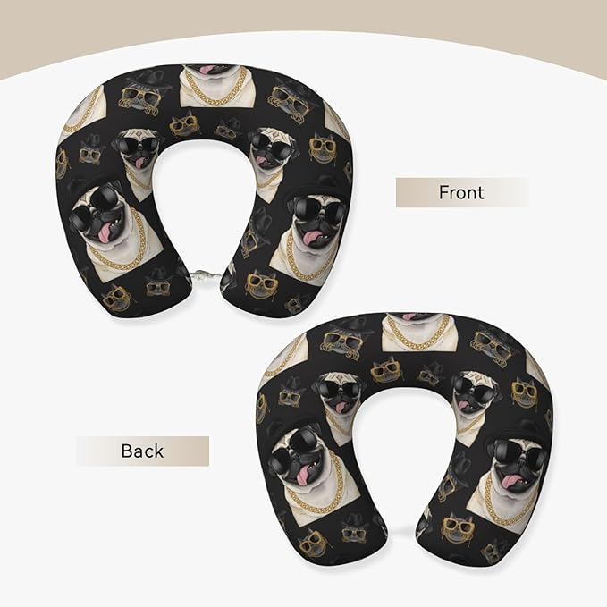 Neck Pillow Memory Foam Travel Pillows Comfortable for Airplane Flight Car Travel Office Nap and Sleeping, Funny Cushion for Head Shoulder It's Pug Life
