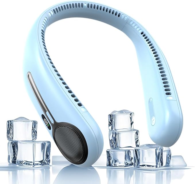 Portable Neck Fan,Hands Free Personal Wearable Bladeless Fan,6000mAh USB Rechargeable,360° Cooling,LED Display,4-Speeds,Birthday Gifts for Men Women Dad Mom,Christmas Gifts (Light blue)