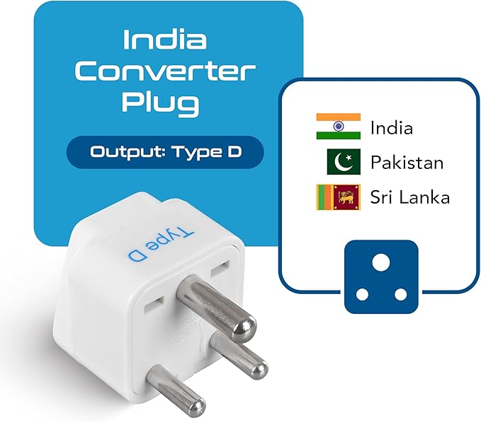 Ceptics India Travel Plug Adapter (Type D) for Pakistan, Nepal, Bangladesh - 3 Pack [Grounded & Universal] (GP-10-3PK)