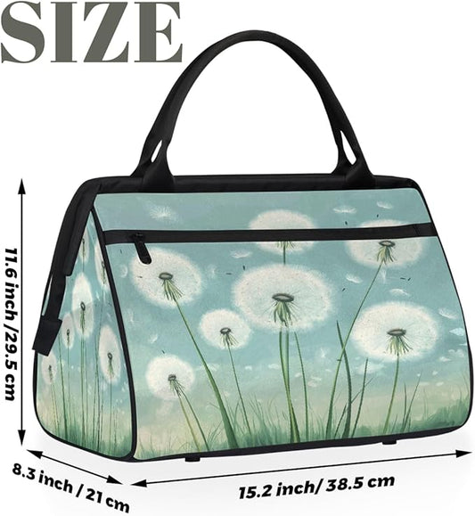 Large Travel Duffle Bag for Women Men,Waterproof Weekender Overnight Bag Carry on Tote Bags for Gym Sport Business Trip,Dandelions Plant Duffel Bags