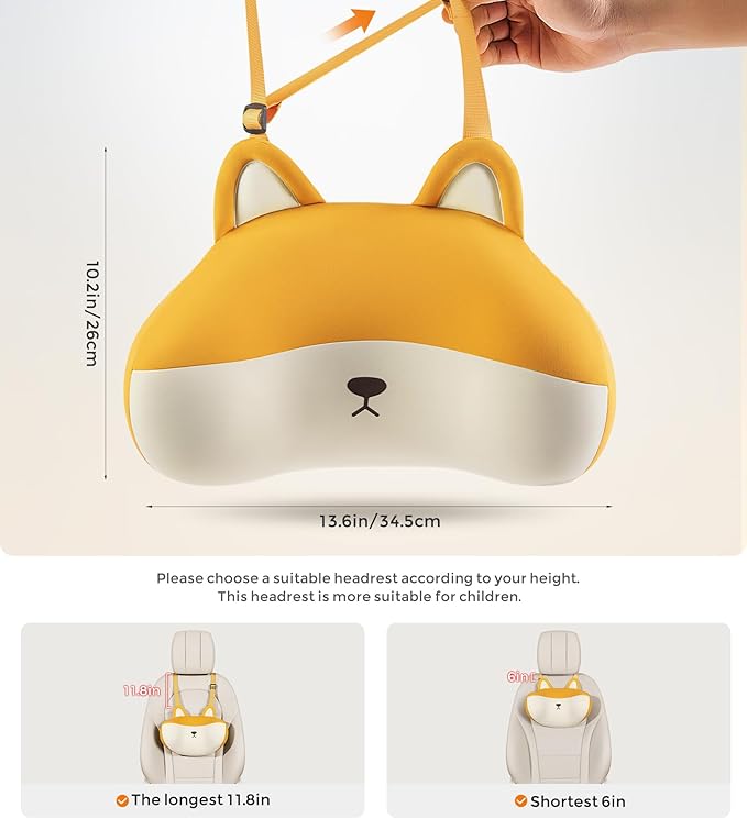 BEBAS Car Neck Pillow Travel - Adjustable Memory Foam Neck Support Pillow for Sleeping, Breathable & Machine Washable Cover, Soft Support for Adults & Kids - Corgi Dog Pattern Gift