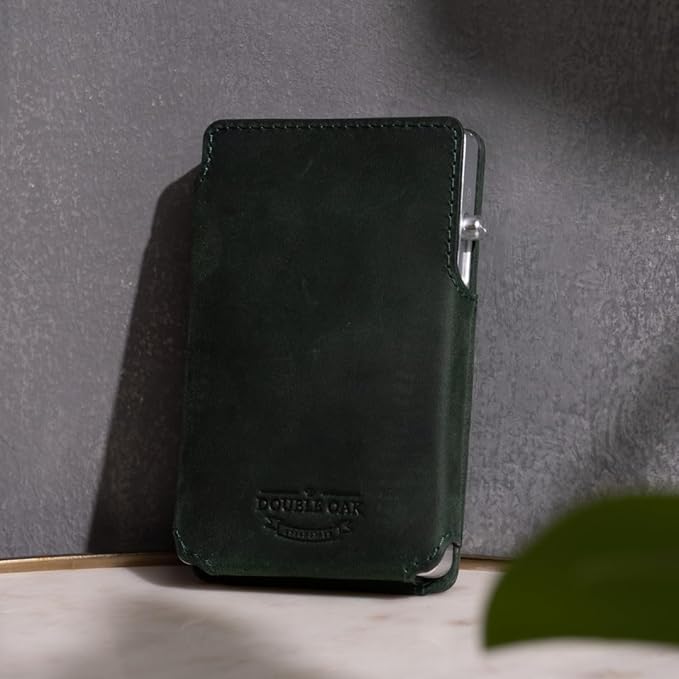 Double Oak Essentials SLIM Leather Pop-up Wallet — Removable Cardholder Design with Locking Mechanism - RFID Blocking, Top Grain Cowhide Leather (Emerald Edition)
