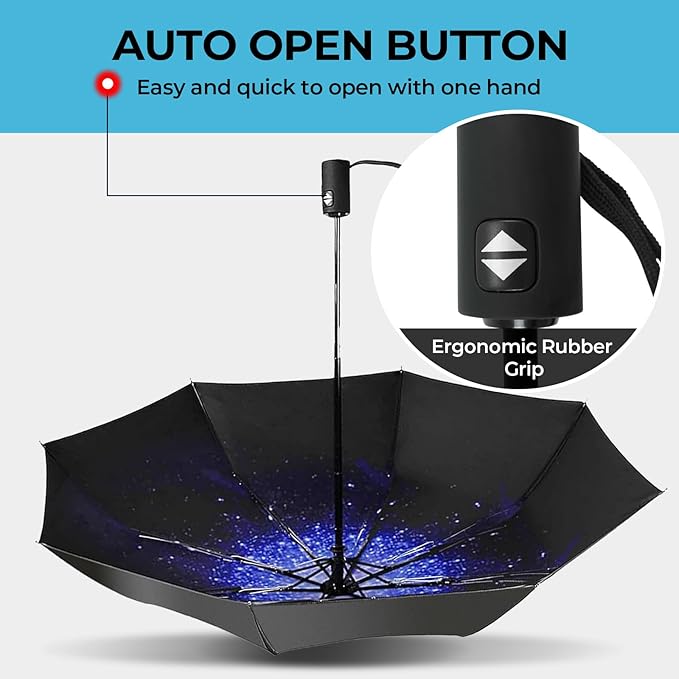 LLanxiry Compact Travel Umbrella, 44" Canopy, Automatic Open/Close Windproof Umbrella, 210T Pongee, 8-Rib Fiberglass, Travel Size Mini, Portable Rain/Sun Umbrellas UPF 50+ with Cover