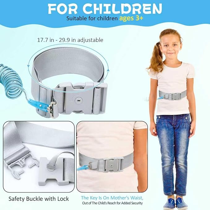 JXM Upgraded Child Waist Harness with Lock for Hands-Free Safety Walking, Adjustable Tether for Outdoor Travel