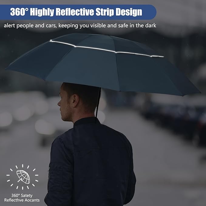 62/54/46 Inch Umbrellas for Rain Large Travel Compact Golf Umbrella Inverted Windproof Double Canopy 10 Ribs Automatic Open/Close UPF50+ Sun UV Protection