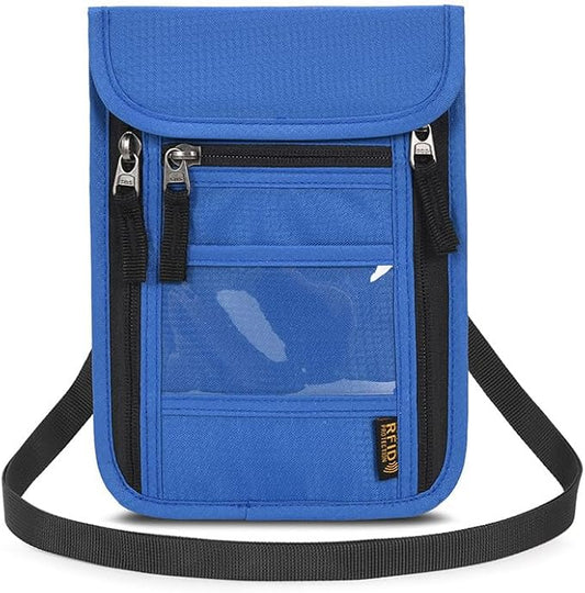Passport Holder for Travel, Neck Pouch Travel Wallet With RFID Blocking, Waterproof Lightweight Passport Wallet for Women and Men (Blue)