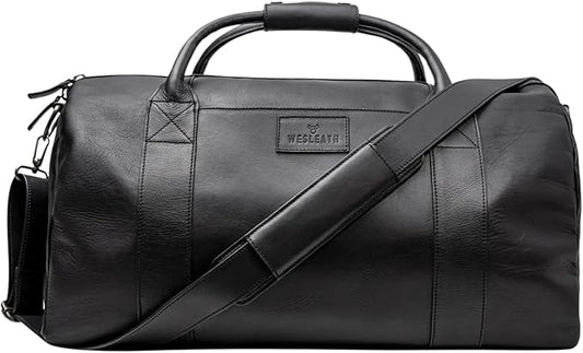 Full Grain Leather Duffle Bag – 40L Travel, Gym & Carry-On Weekender for Men | Handcrafted Overnight Bag with Brass Hardware, Black Style