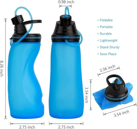 E-Senior Collapsible Water Bottle BPA Free - Foldable Water Bottle for Travel Sports Bottles with Triple Leak Proof Lightweight 17oz (Upgraded Ocean Blue)