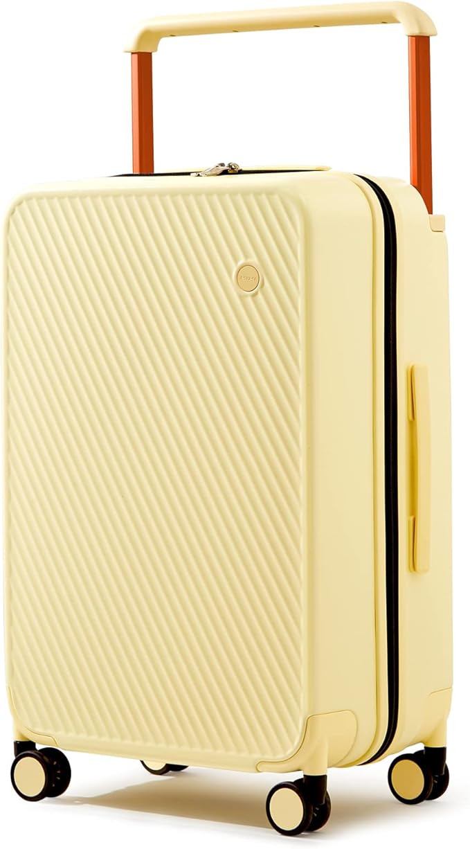 mixi Carry On Luggage Airline Approved 20'' Lightweight Luggage Wide Handle PC Hardshell Suitcases with Spinner Wheels & TSA Lock, Lark Yellow