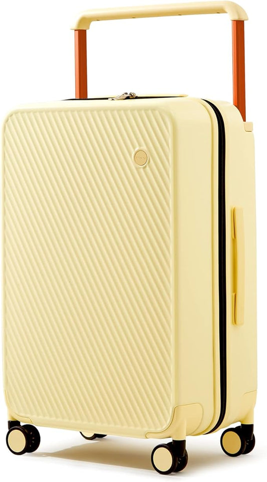 mixi Carry On Luggage Airline Approved 20'' Lightweight Luggage Wide Handle PC Hardshell Suitcases with Spinner Wheels & TSA Lock, Lark Yellow