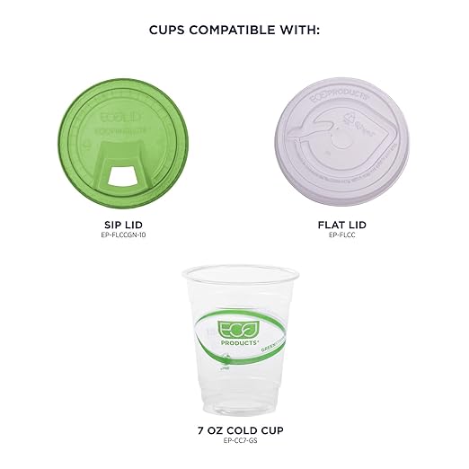 ECO PRODUCTS GreenStripe Clear Compostable 7oz PLA Plastic Cups, Case of 2000, Disposable Renewable Plant-Based Cold Cups, For Cold Drinks & Snacks, BPI Certified, ASTM Compliant.