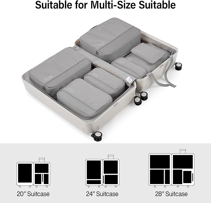 Packing Cubes for Travel, Hanke 7 Set Packing Cubes with Double Zipper,Compression Travel Bags Expandable Design,Durable Packing Organizers for Suitcase Backpack and Carry-On