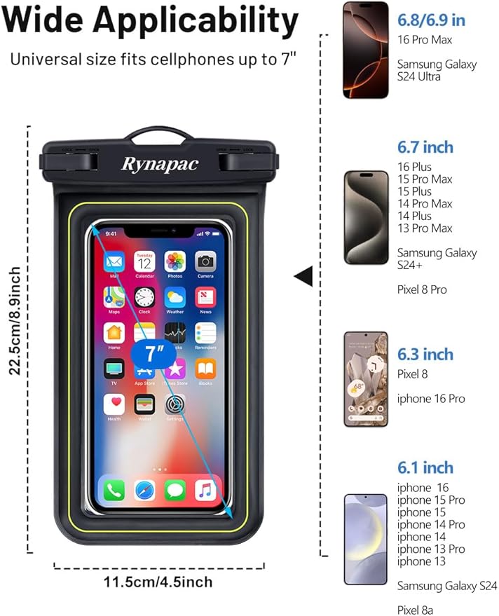 IP68 Waterproof Phone Pouch, Floating Waterproof Phone Case for iphone 16 15 14 13 Pro Max Xs Plus Galaxy S24+ S23 Pixel 8 with Detachable Lanyard,Cellphone Dry Bags Beach Vacation Essentials -2 Pack
