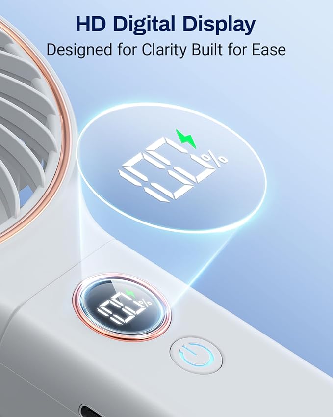 SWEETFULL Handheld Portable Fan, 5000mAh Rechargeable Battery, 6 Speed Wind, LED Digital Display, Foldable Electric Personal Mini Travel Fan with Backup Power, Summer Essentials Gifts for Women Girl