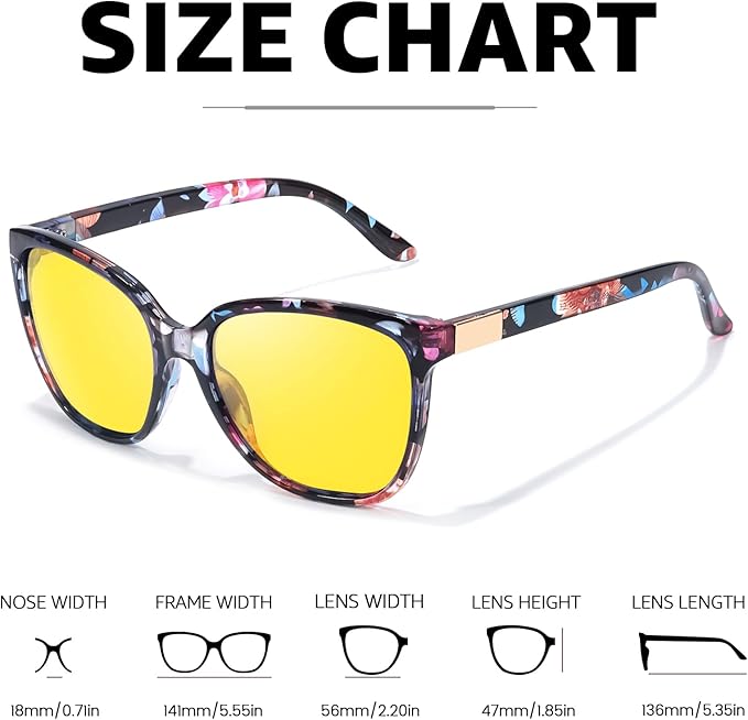Myiaur Night Vision Driving Glasses for Women, Polarized Anti Glare Yellow Lens Glasses for Nighttime, UV400 Protection