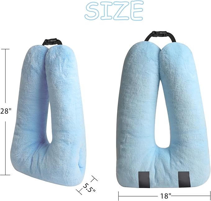 Kids Travel Pillow for Car Seat with Hand Muff, Cartoon Neck & Headrest Seat Belt Pillow for Car Road Trips Long-Distance Travel Sleeping Pillow for Adults and Children, Light Blue