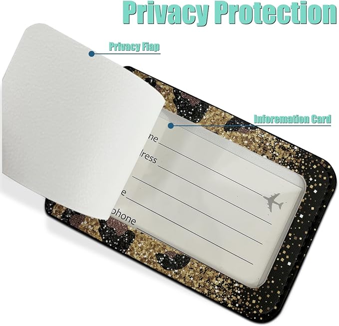 2 PCs Leopard Print Luggage Tag, Suitcase Tags with Privacy Flap and Metal Loop, Luggage Tags for Suitcases, Identifiers Travel Essentials Bag Tag, Travel Gifts for Women Girls Friends Sister