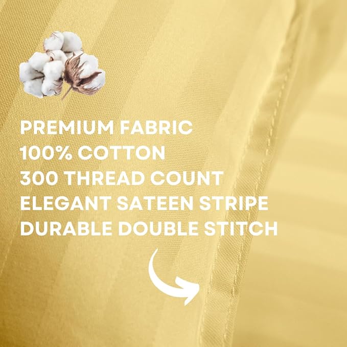 kinder Fluff Toddler Pillow (2Pack) 10x15in - First Pillow for Kids Age 2+, 100% Cotton Sateen Stripes Shell 300T, Down Alternative Fill, Machine Washable - Children & Travel Cushion - Yellow - XS