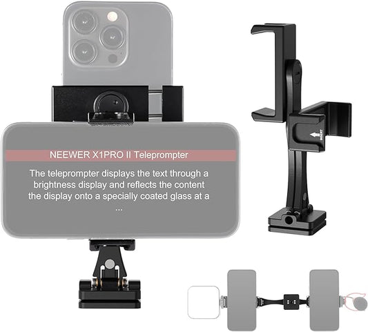 NEEWER Metal Phone Tripod Mount Adapter with Arca QR Base, 360° Rotatable Dual Cell Phone Clip Clamp Holder with 4 Cold Shoes Compatible with iPhone Samsung for Vlog Live Stream Video Recording, SP-08