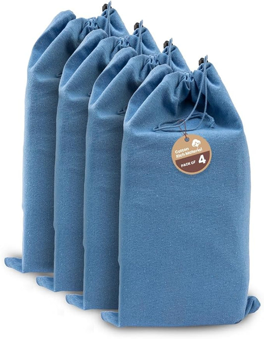 LFH Cotton Rich Shoe Storage Bags with Drawstring, Breathable Reusable Organizer, Perfect For Travel, Dorm, Hotel, College, Gym, Easy to Carry, Machine Washable 12"x17" (Pack of 4) - Sky Blue