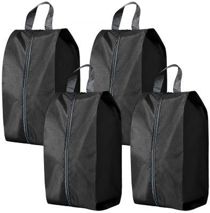 4 Pack Shoe Organizer Set Zippered Shoe Bags with Handles Stylish Portable Nylon Shoe Storage for Travel & Home Ideal Gift for Men & Women (Black, XL)