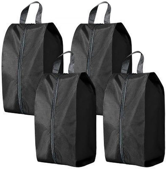 4 Pack Shoe Organizer Set Zippered Shoe Bags with Handles Stylish Portable Nylon Shoe Storage for Travel & Home Ideal Gift for Men & Women (Black, XL)