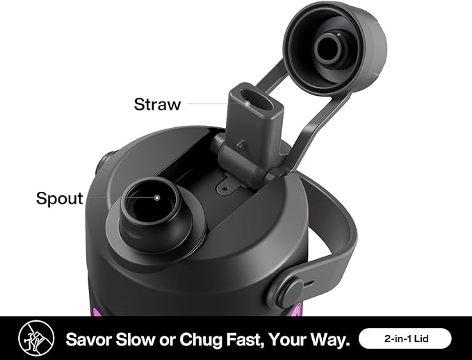 26 oz Insulated Water Bottle with 2-in-1 Straw and Spout Lid, Glow-in-the-Dark, 24H Cold, Leakproof, Fits in Car Cup Holder, Stainless Steel for Gift, Trip, Holiday, Sports (Deadly Cute)