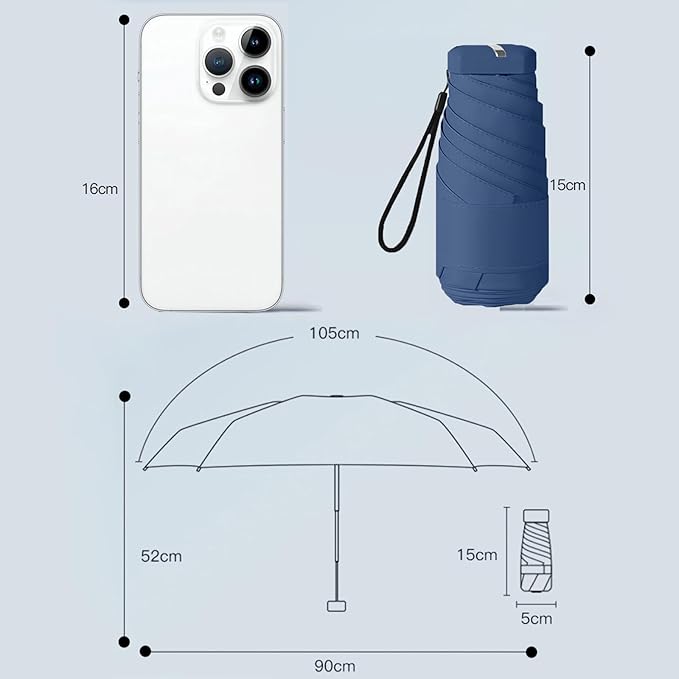 Windproof Mini Travel Umbrella with UPF 50+ Sun & Rain Protection - Ultra Compact & Lightweight, Pocket-Sized for Any Bag, Eco-Friendly Quick-Dry Fabric in Trendy Colors