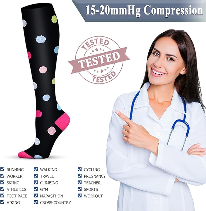 QUXIANG Copper Compression Socks for Women & Men Circulation (8 Pairs) - Best for Running Athletic Cycling - 15-20 mmHg