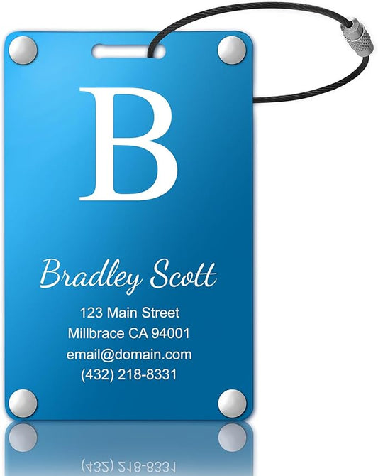 Personalized Luggage Tags: Custom Metal Luggage Tags for Suitcases, Backpacks and Bags with Your Personalized Text (Blue)