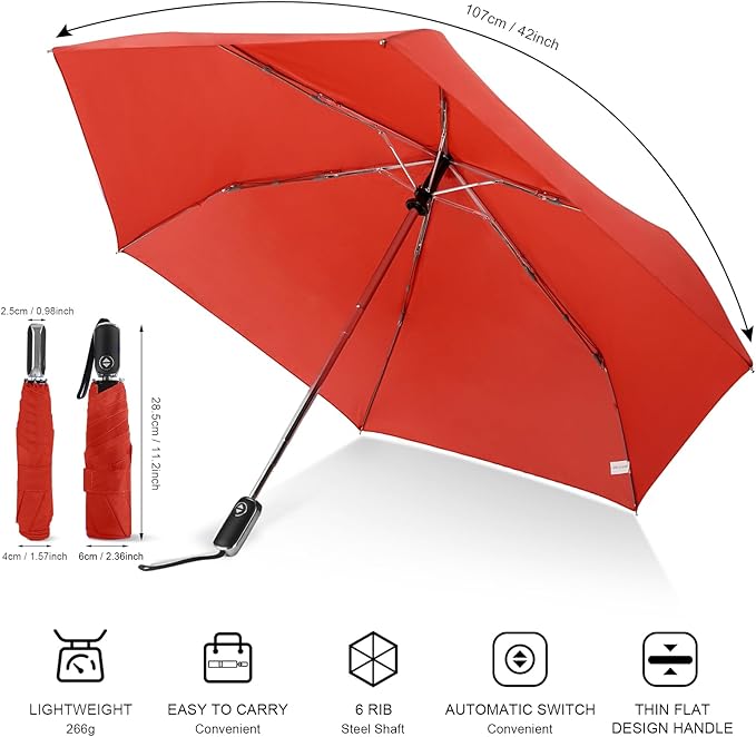 LEAGERA Compact Travel Umbrella for Purse - Flat Handle, Waterproof for Light Rain