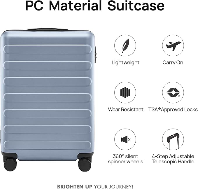 NINETYGO Carry On Luggage 22x14x9 Airline Approved, 20 Inch Luggage with Smooth Spinner Wheels, Lightweight, Hard Shell PC Suitcase Carry-On, Travel Luggage, TSA Approved (Shadow, Rhine Basic)