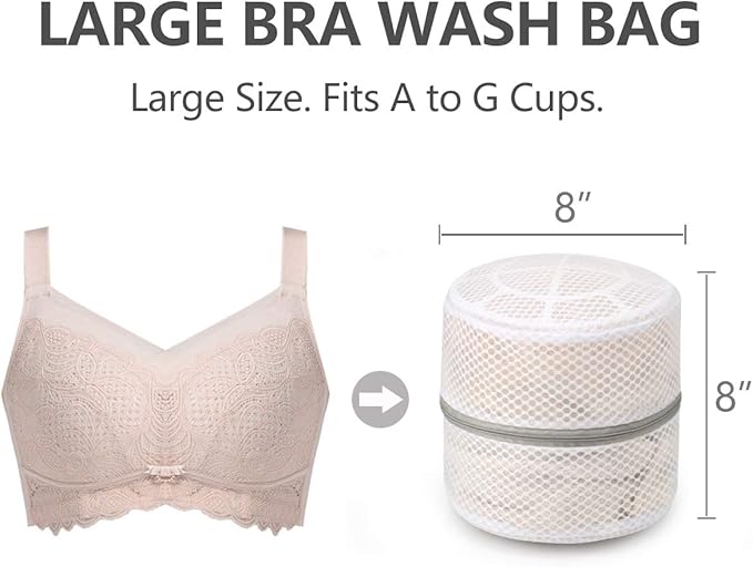 Muchfun 3Pcs Bra Wash Bags, Honeycomb Mesh Laundry Bags for Delicates, Lingerie, Intimates and Underwear 8 x 8 x 8 Inches