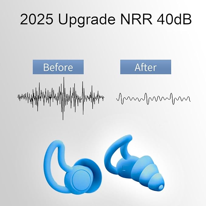 Noise Reduction Ear Plugs, NRR 40dB Ultra Comfortable Silicone Reusable Ear Plugs for Sleeping, Snoring Swimming, Studying, Concerts, Noise Cancelling and Hearing Protection