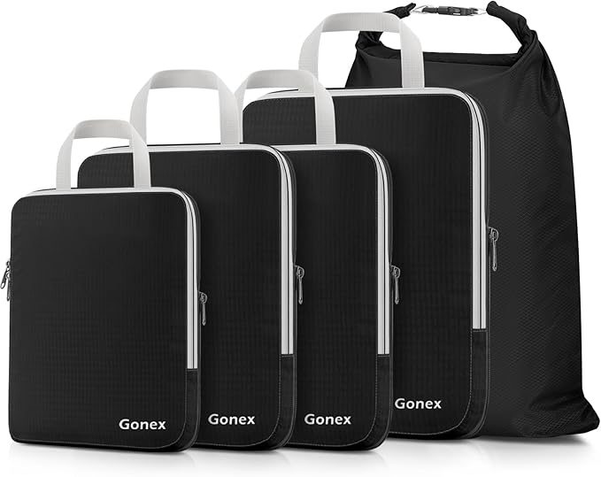 Gonex Compression Packing Cubes, 3pcs/4pcs Expandable Storage Travel Luggage Bags Organizers
