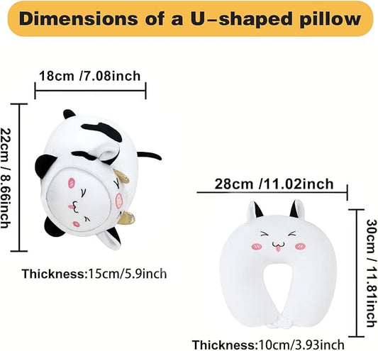 Kids Travel Pillow - 2-in-1 Deformable Kids Neck Pillow for Traveling, Soft U-Shaped Pillow with Adorable Animal Design, Comfy Sleep and Play, Ideal for Airplanes and Traveling (QQ Milk Cow)