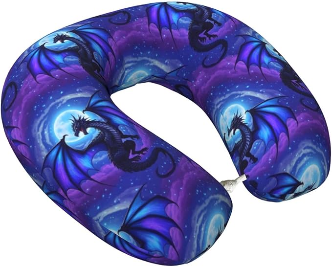 Travel Pillow for Boys and Girls, Comfortable Neck Chin Head Support Cushion Purple Fly Dragon, Comfortable for Airplanes Car Sleeping Rest